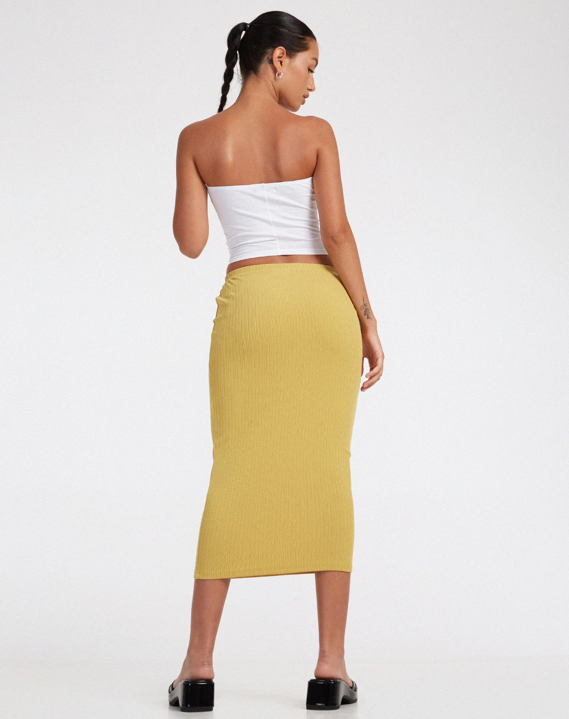 Magata Midi Skirt in Jersey Plise Mustard sold by Motel Rocks product image thumbnail 4