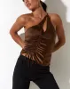 Adiba Crop Top in Satin Brown sold by Motel Rocks