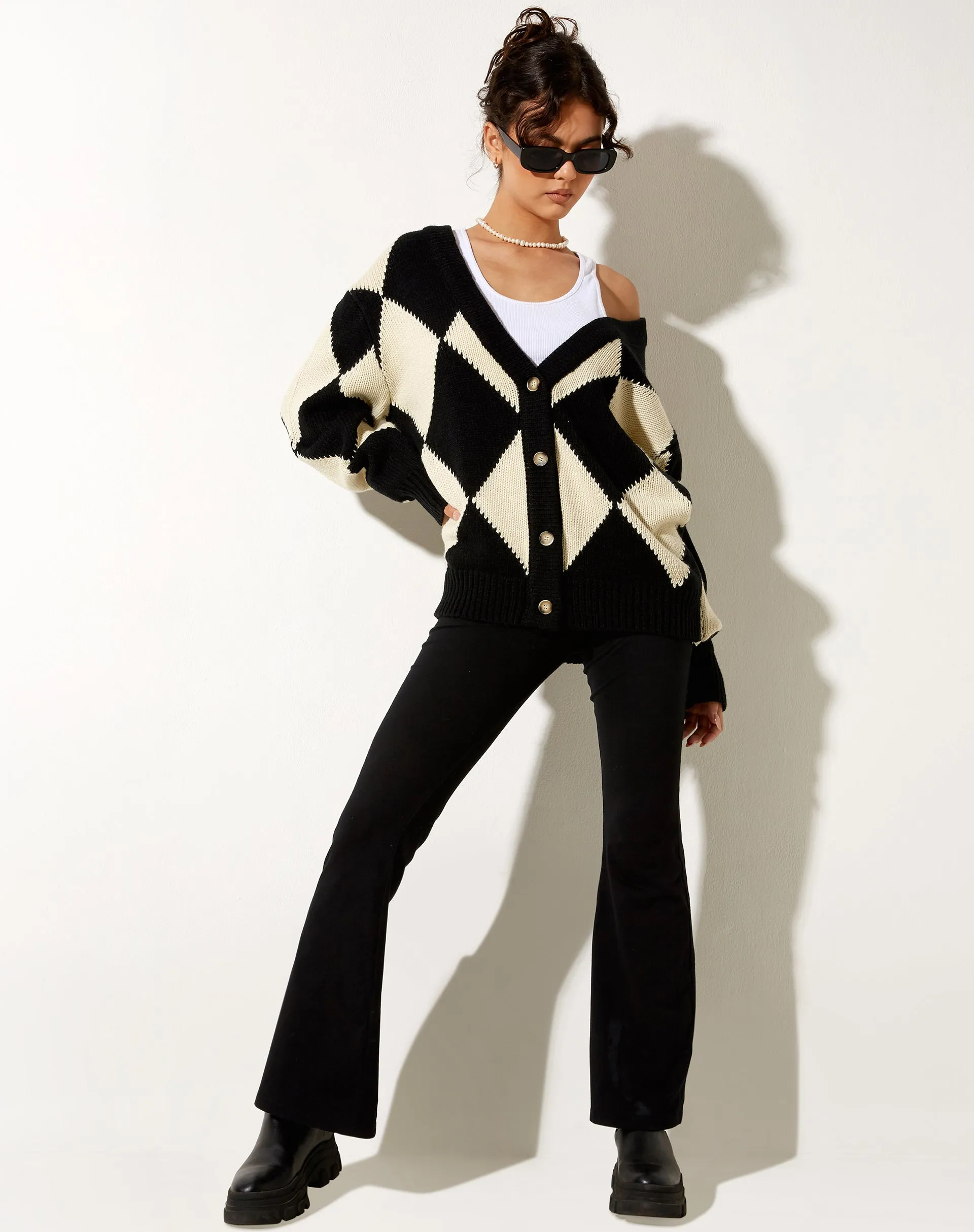 Uriela Cardigan in Harlequin Black and Off White sold by Motel Rocks product image thumbnail 5