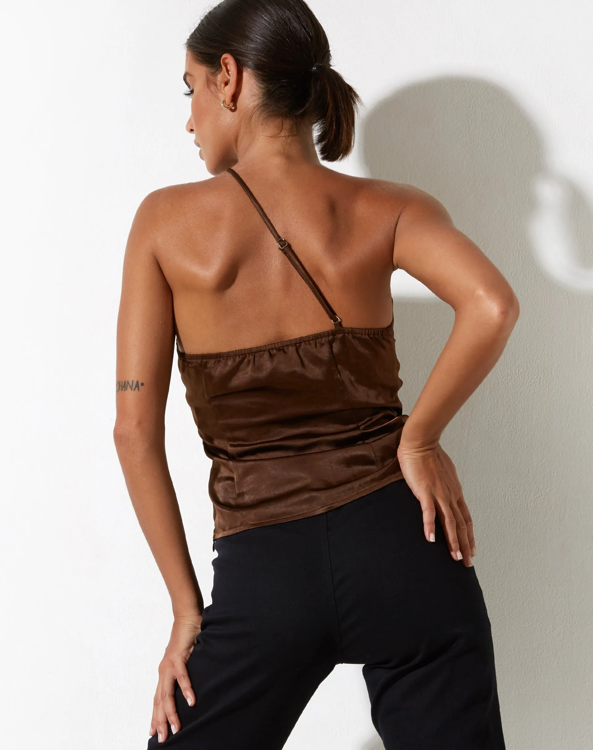 Adiba Crop Top in Satin Brown sold by Motel Rocks product image thumbnail 2