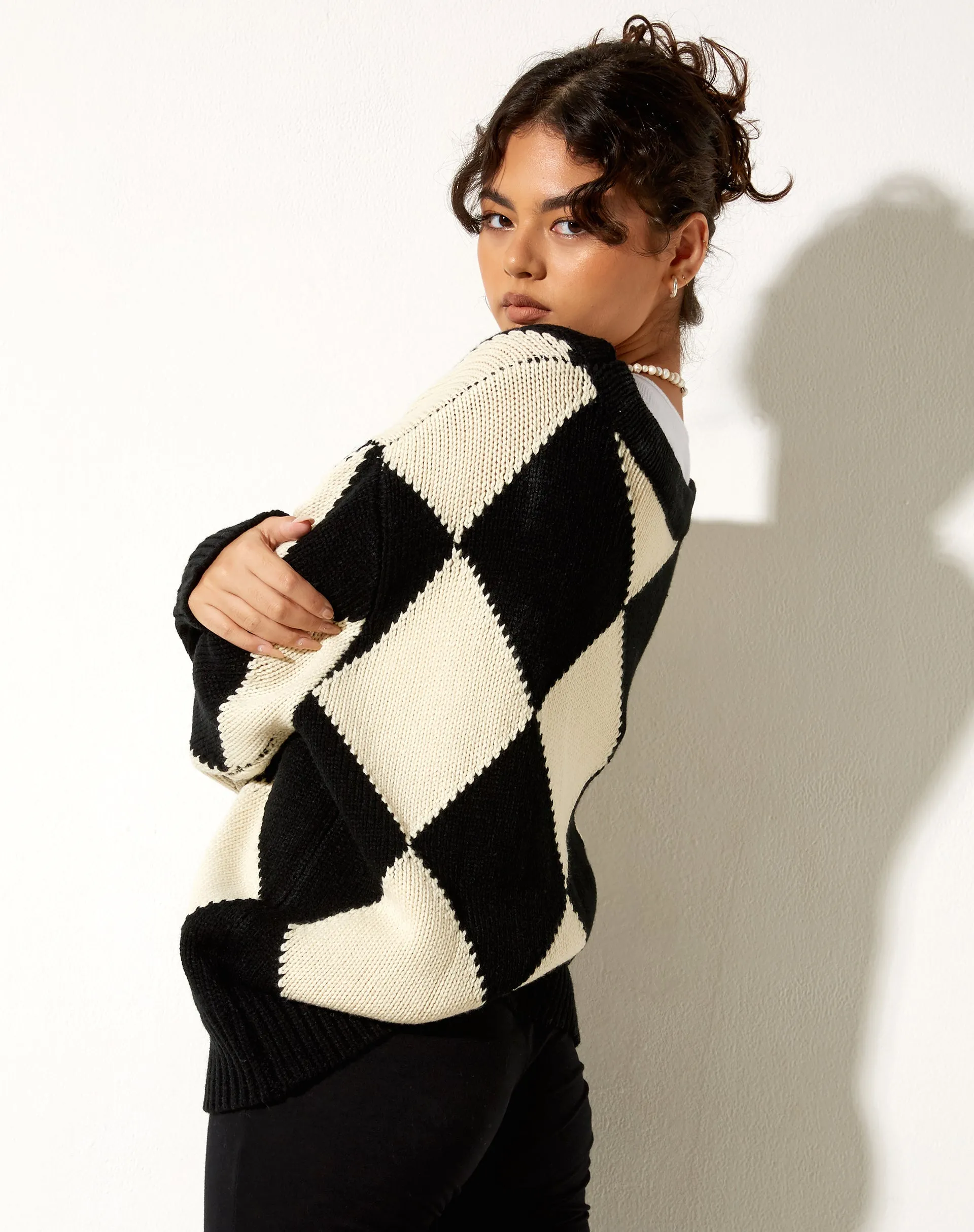 Uriela Cardigan in Harlequin Black and Off White sold by Motel Rocks product image thumbnail 4