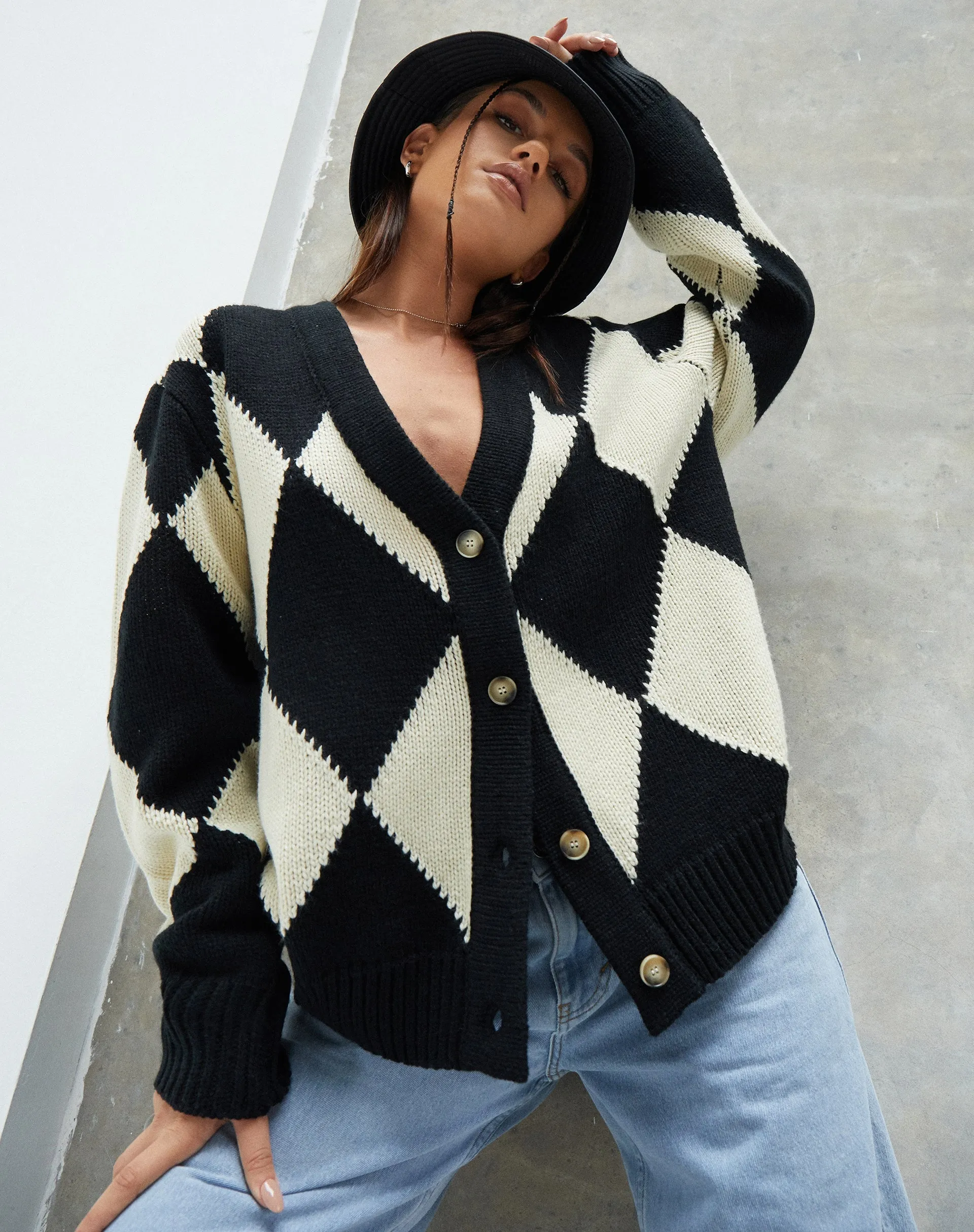 Uriela Cardigan in Harlequin Black and Off White sold by Motel Rocks product image thumbnail 2