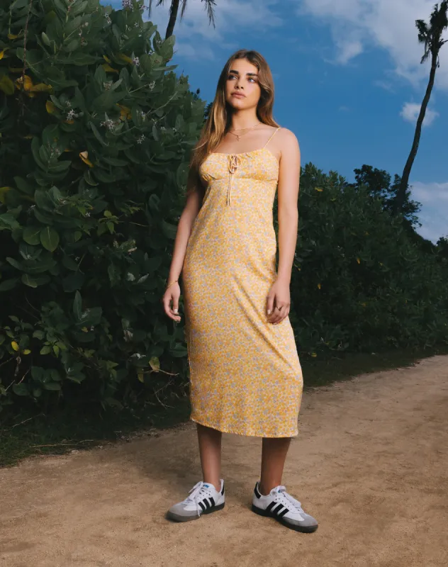 Cessilie Midi Dress in Flower Garden Yellow sold by Motel Rocks