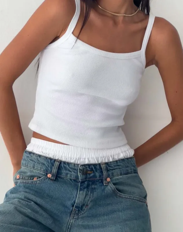 Aus Ribbed Vest Top in White sold by Motel Rocks