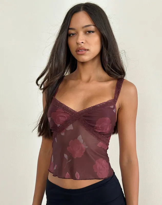 Rasa Cami Top in Blooming Rose Burgundy sold by Motel Rocks