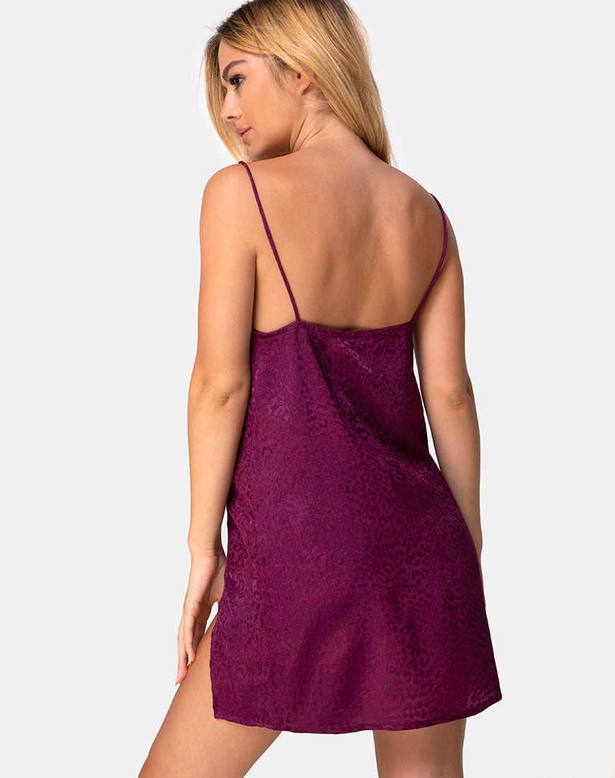 Datista Slip Dress in Satin Cheetah Grape sold by Motel Rocks product image thumbnail 2