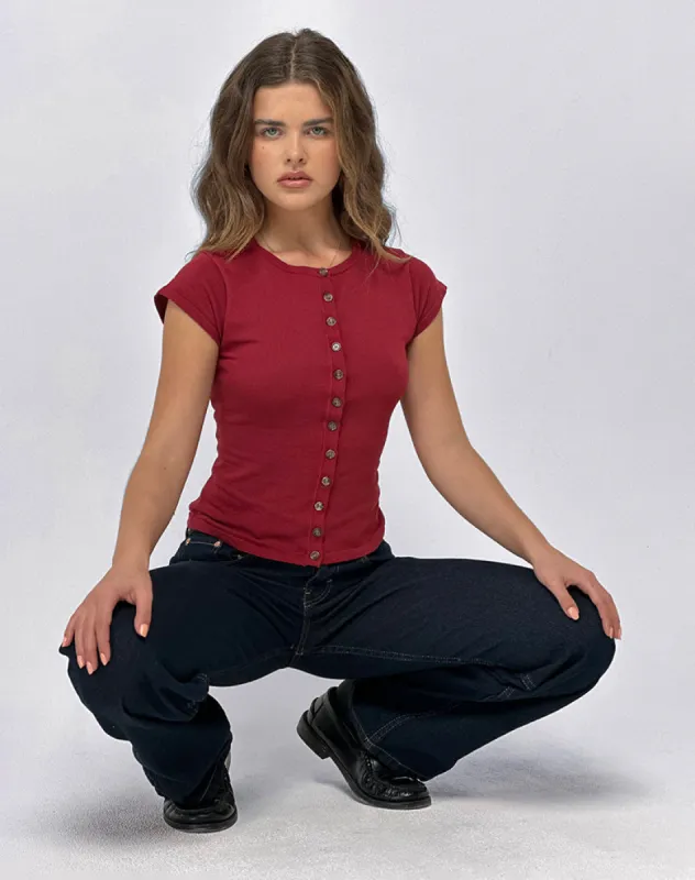 Elmira Top in Knit Burgundy made by Motel Rocks