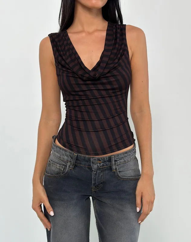 Hikari Top in Diagonal Stripe Maroon sold by Motel Rocks