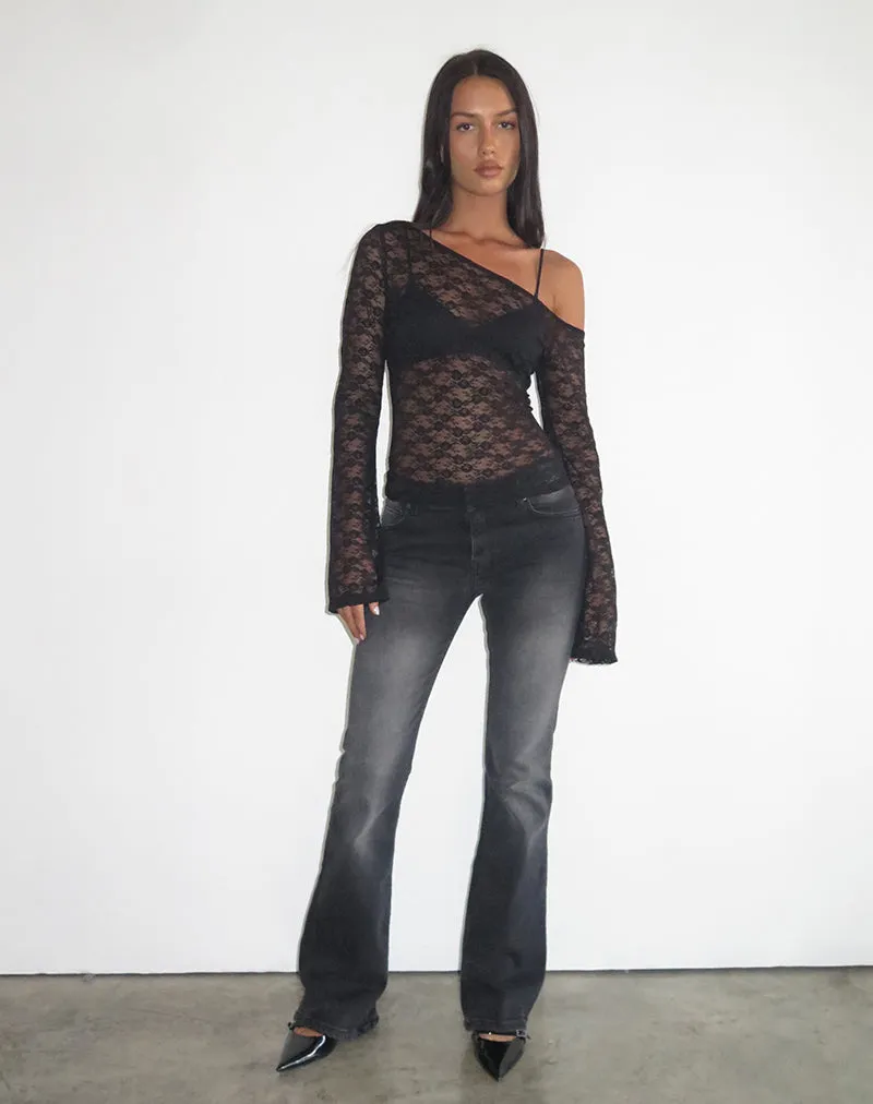 Lerina Unlined Asymmetric Top in Lace Black sold by Motel Rocks product image thumbnail 2