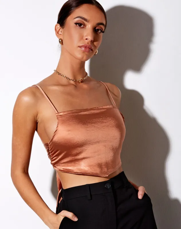 Zashe Cami Top in Satin Rose Gold sold by Motel Rocks