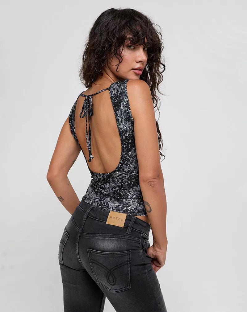 Lizette Cowl Neck Top in Midnight Floral Grey sold by Motel Rocks product image thumbnail 3