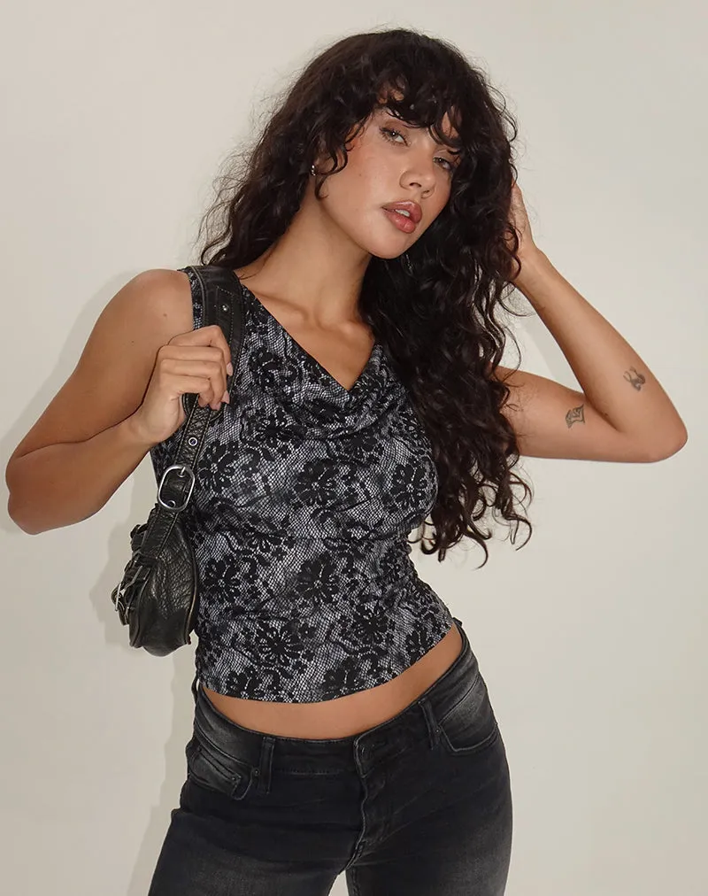 Lizette Cowl Neck Top in Midnight Floral Grey sold by Motel Rocks product image thumbnail 4
