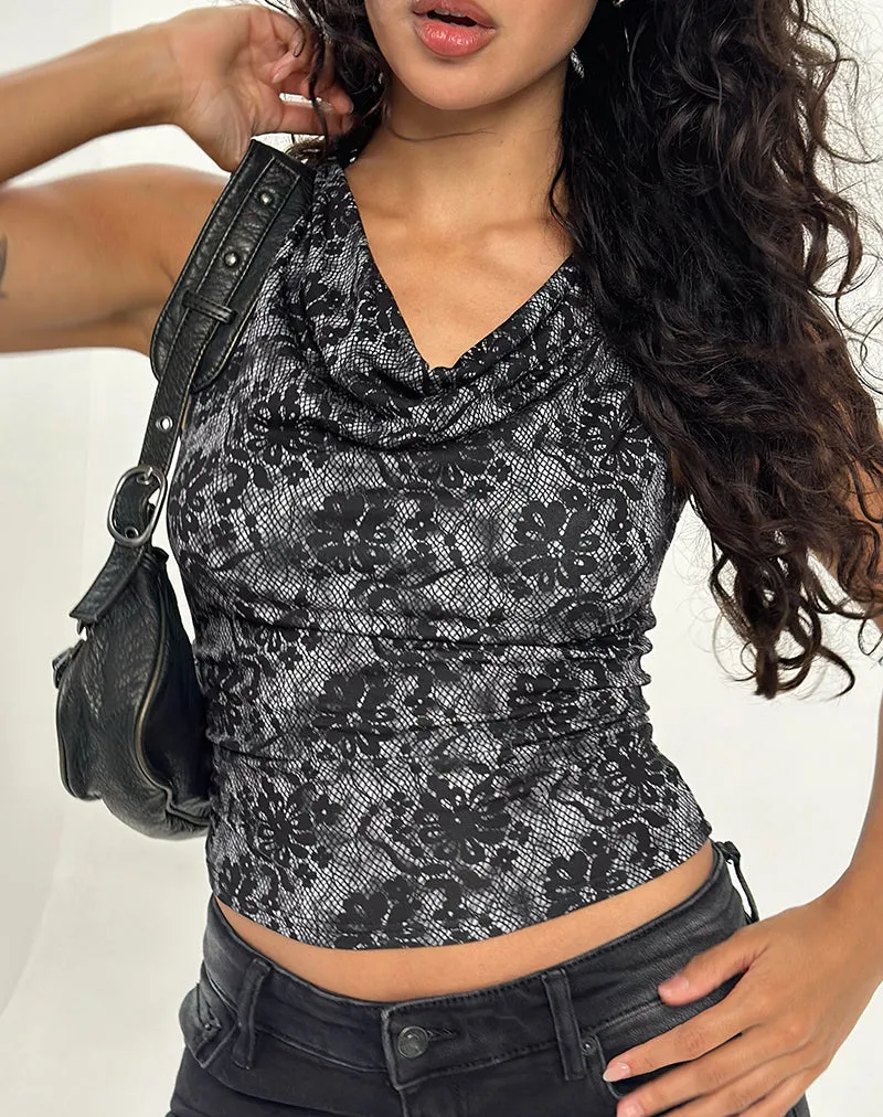 Lizette Cowl Neck Top in Midnight Floral Grey sold by Motel Rocks product image thumbnail 2