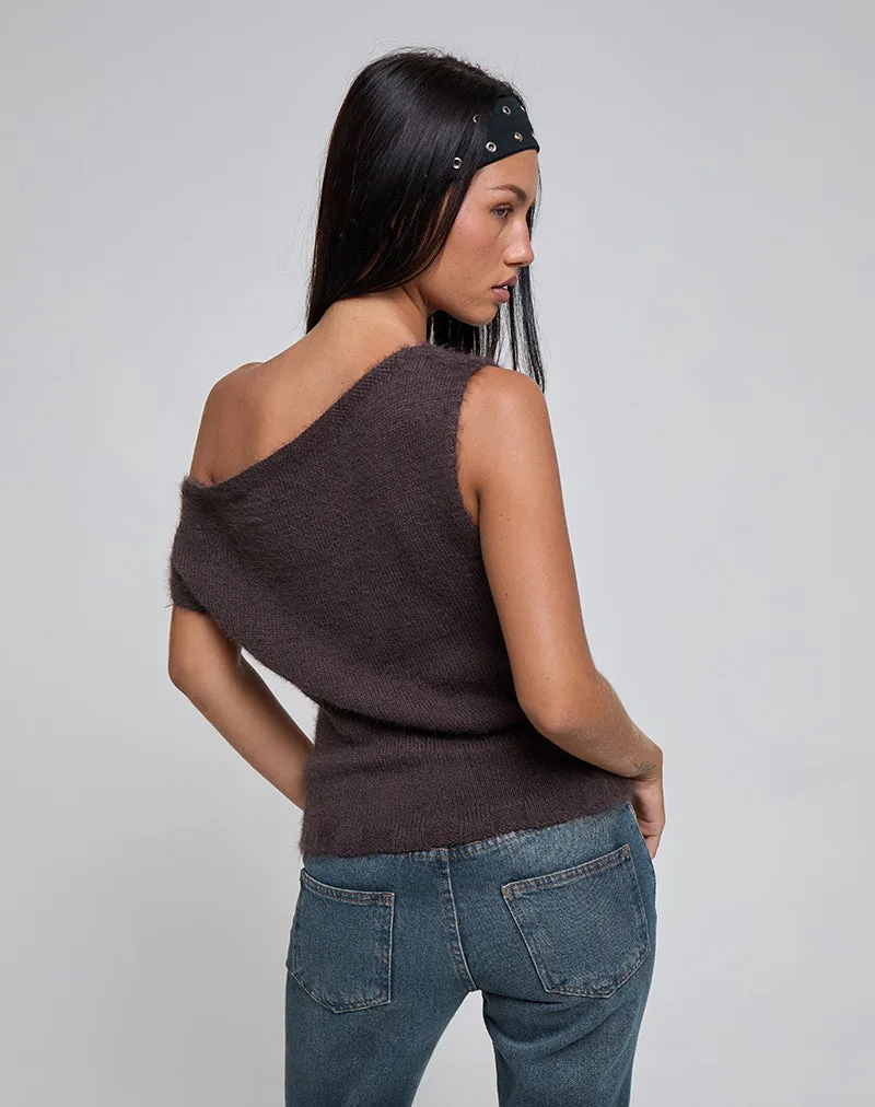 Calyce Off Shoulder Top in Fluffy Knit Dark Brown sold by Motel Rocks product image thumbnail 5