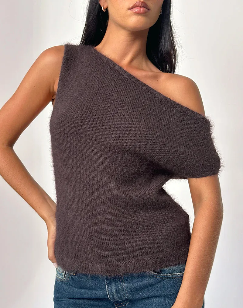 Calyce Off Shoulder Top in Fluffy Knit Dark Brown sold by Motel Rocks product image thumbnail 2