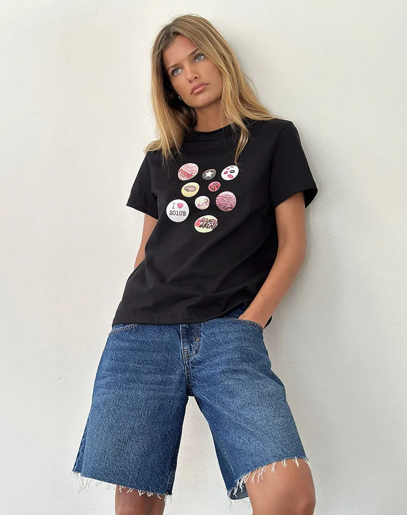 Saki Tee in Black with Badges Graphic sold by Motel Rocks product image thumbnail 4