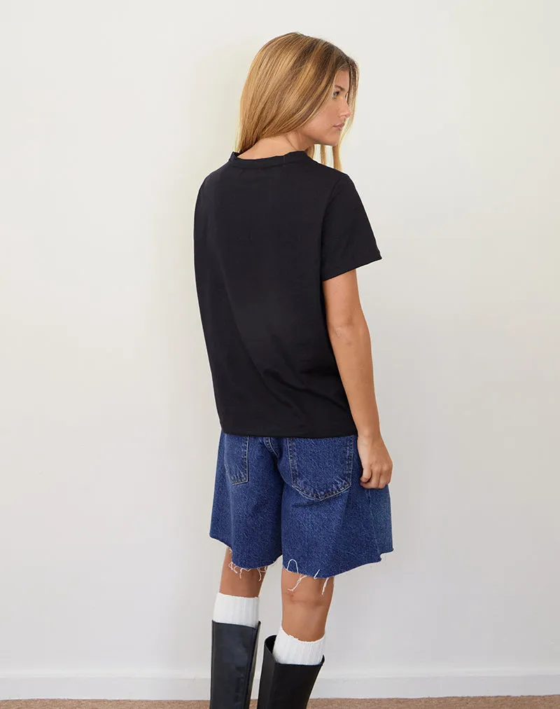 Saki Tee in Black with Badges Graphic sold by Motel Rocks product image thumbnail 3