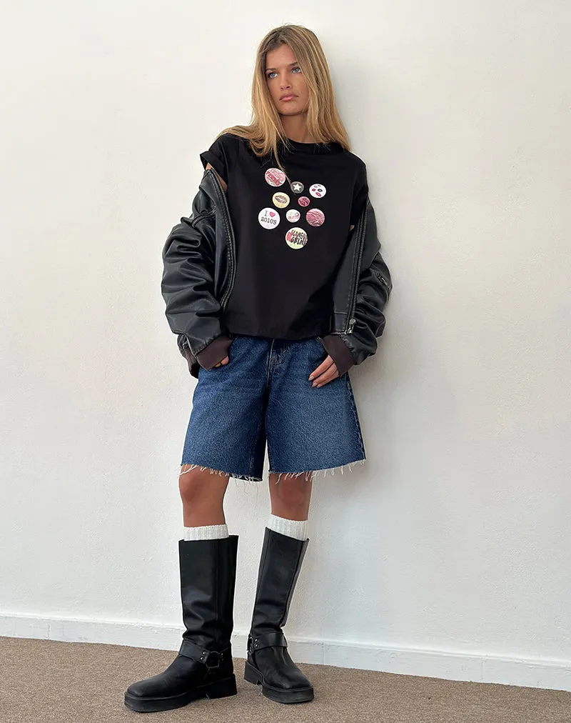 Saki Tee in Black with Badges Graphic sold by Motel Rocks product image thumbnail 5