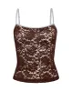 Redum Cami Top in Chocolate Lace with Blue Binding sold by Motel Rocks