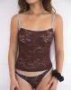 Redum Cami Top in Chocolate Lace with Blue Binding sold by Motel Rocks