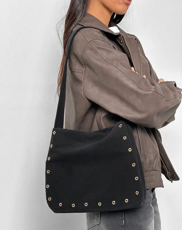 Gundar Eyelet Bag in Babycord Black made by Motel Rocks