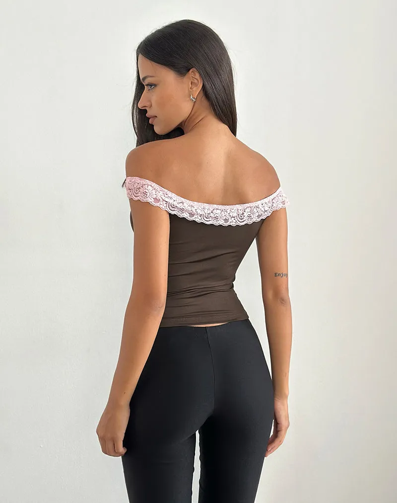 Nesel Top in Brown Slinky Lace Pink sold by Motel Rocks product image thumbnail 3
