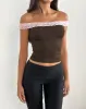 Nesel Top in Brown Slinky Lace Pink sold by Motel Rocks