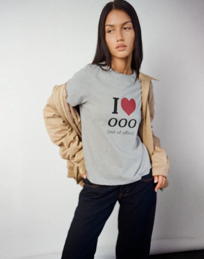 Saki Tee in Grey Marl with I Love OOO Graphic sold by Motel Rocks product image thumbnail 4