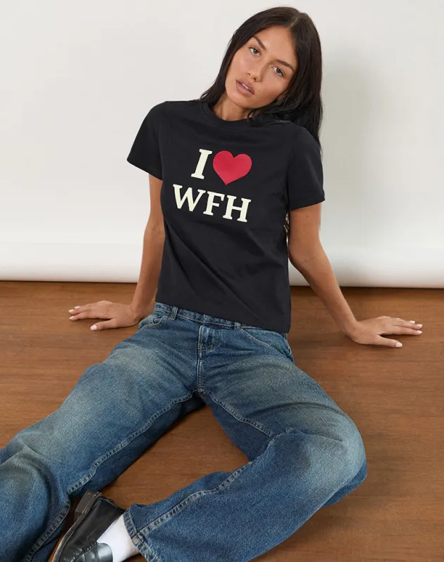 Sakha Top in Black with I Love WFH Slogan sold by Motel Rocks