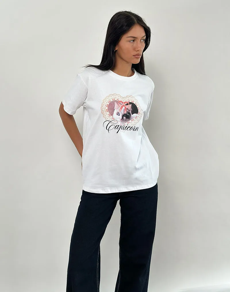 Oversize Basic Tee in White with Capricorn Motel Pet Print sold by Motel Rocks product image thumbnail 5