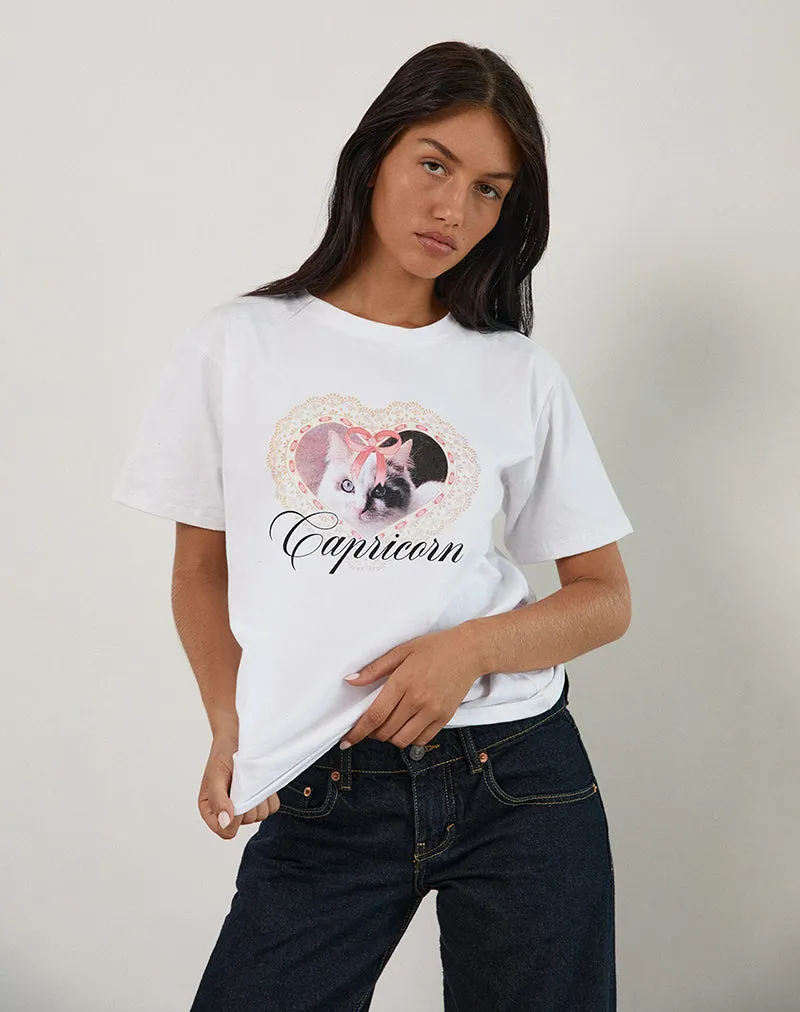 Oversize Basic Tee in White with Capricorn Motel Pet Print sold by Motel Rocks
