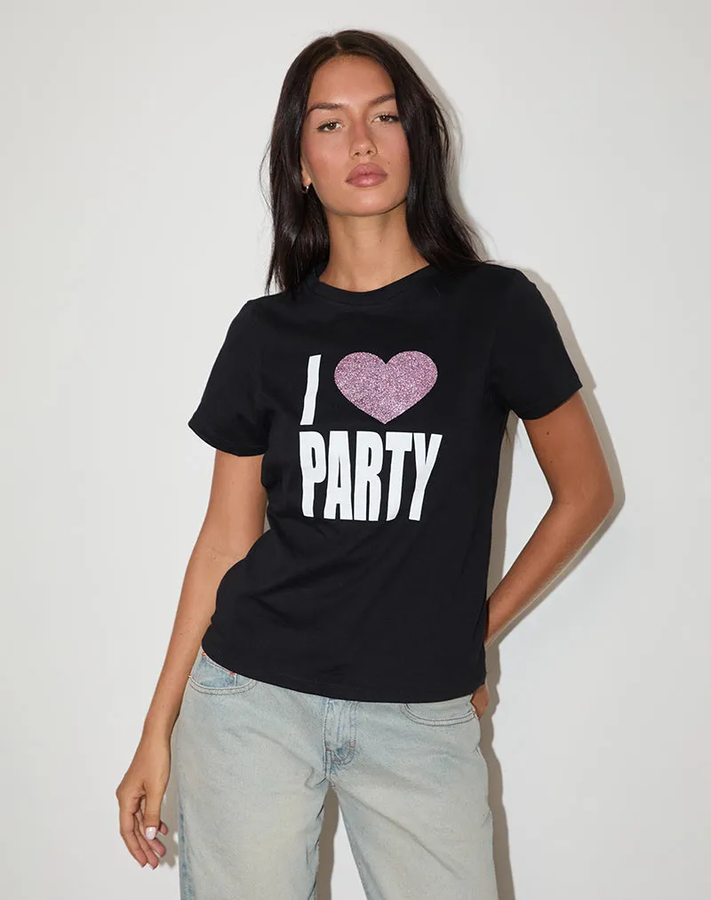 Saki Tee in Black I Love Party Print sold by Motel Rocks product image thumbnail 2
