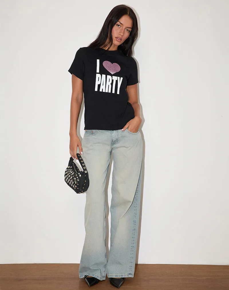 Saki Tee in Black I Love Party Print sold by Motel Rocks product image thumbnail 3