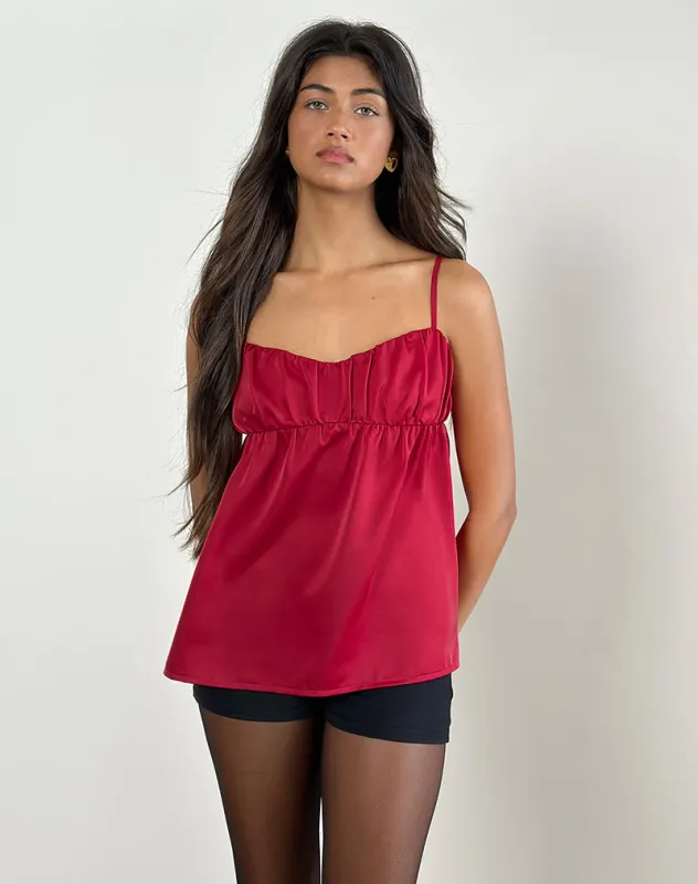 Camden Longline Cami Top in Satin Red sold by Motel Rocks