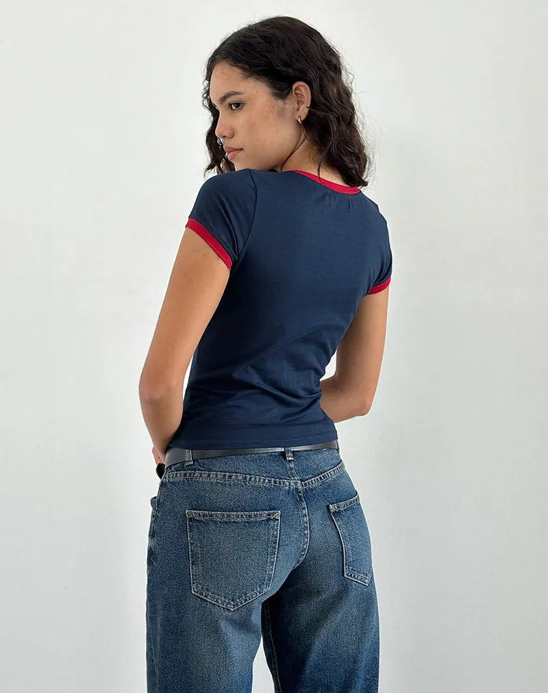 Sutin Tee in Navy with Red Binding and Doeyes Graphic sold by Motel Rocks product image thumbnail 3