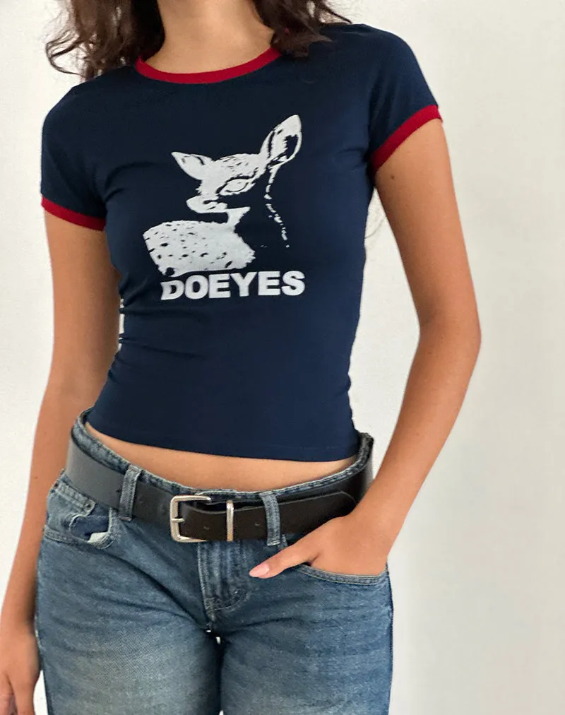 Sutin Tee in Navy with Red Binding and Doeyes Graphic sold by Motel Rocks product image thumbnail 5