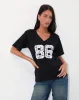 Blaine Oversized Tee in Black with 86 White Lace Embroidery sold by Motel Rocks