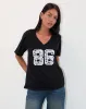 Blaine Oversized Tee in Black with 86 White Lace Embroidery sold by Motel Rocks