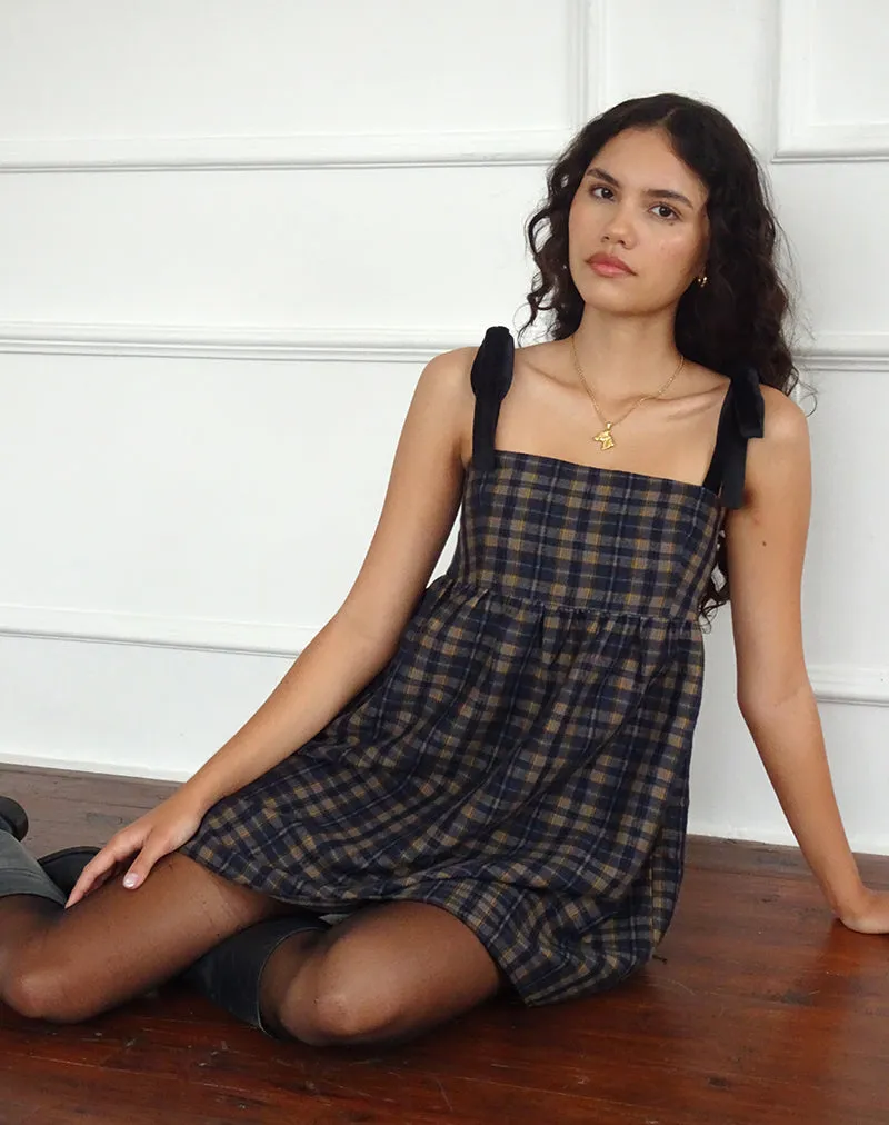 Mikayla Square Neck Mini Dress in Navy and Mustard Check sold by Motel Rocks product image thumbnail 4
