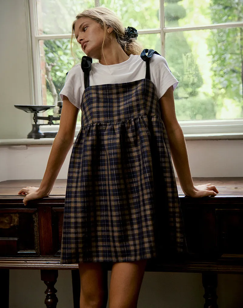 Mikayla Square Neck Mini Dress in Navy and Mustard Check sold by Motel Rocks