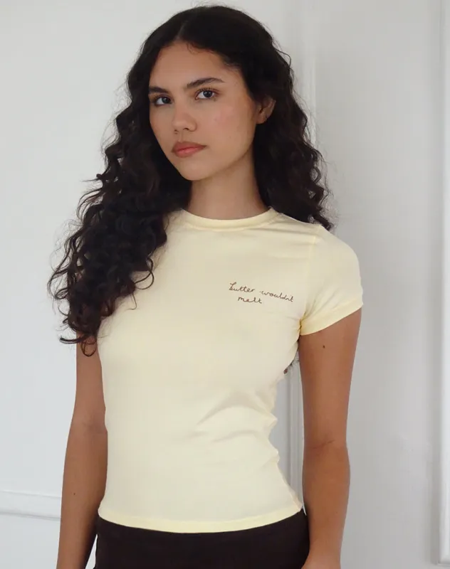 Sutin Tee in Buttermilk with Butter Wouldn't Melt Motif sold by Motel Rocks