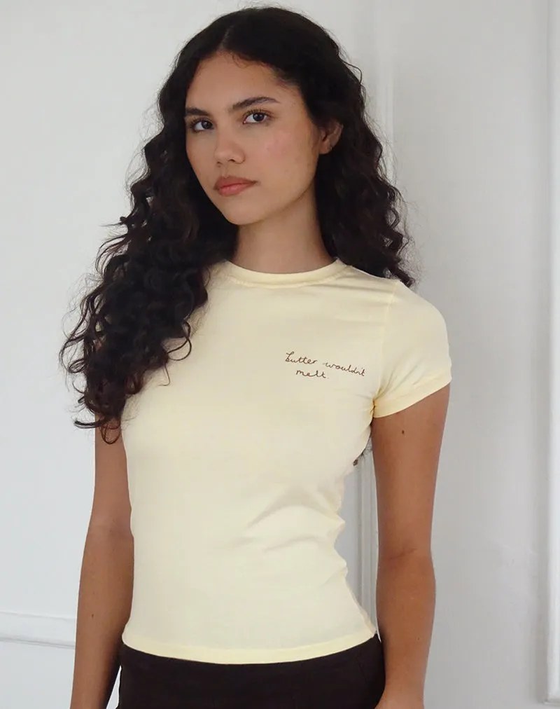 Sutin Tee in Buttermilk with Butter Wouldn't Melt Motif sold by Motel Rocks