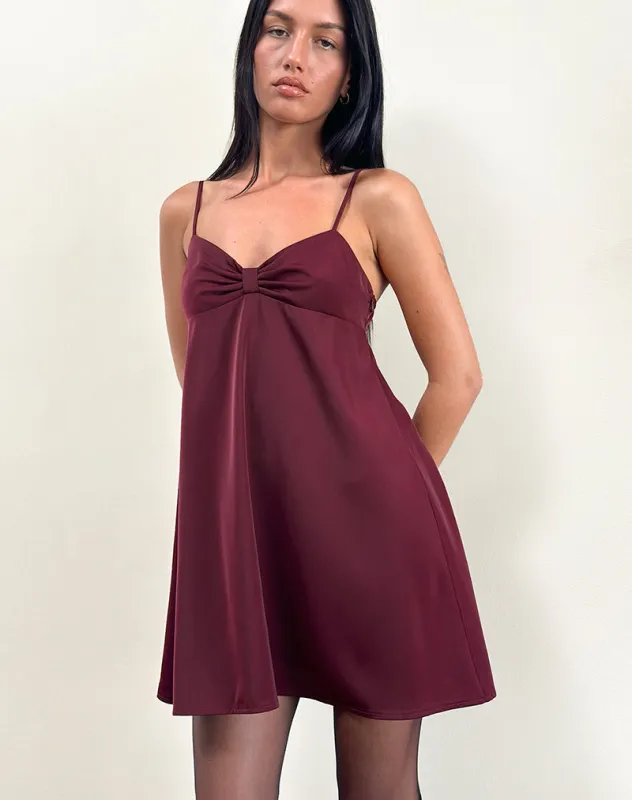 Rafaila Mini Slip Dress in Satin Burgundy sold by Motel Rocks