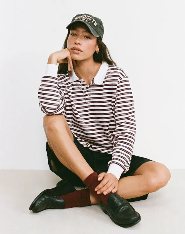 Kemillau Baggy Shirt in Brown with White Stripes sold by Motel Rocks