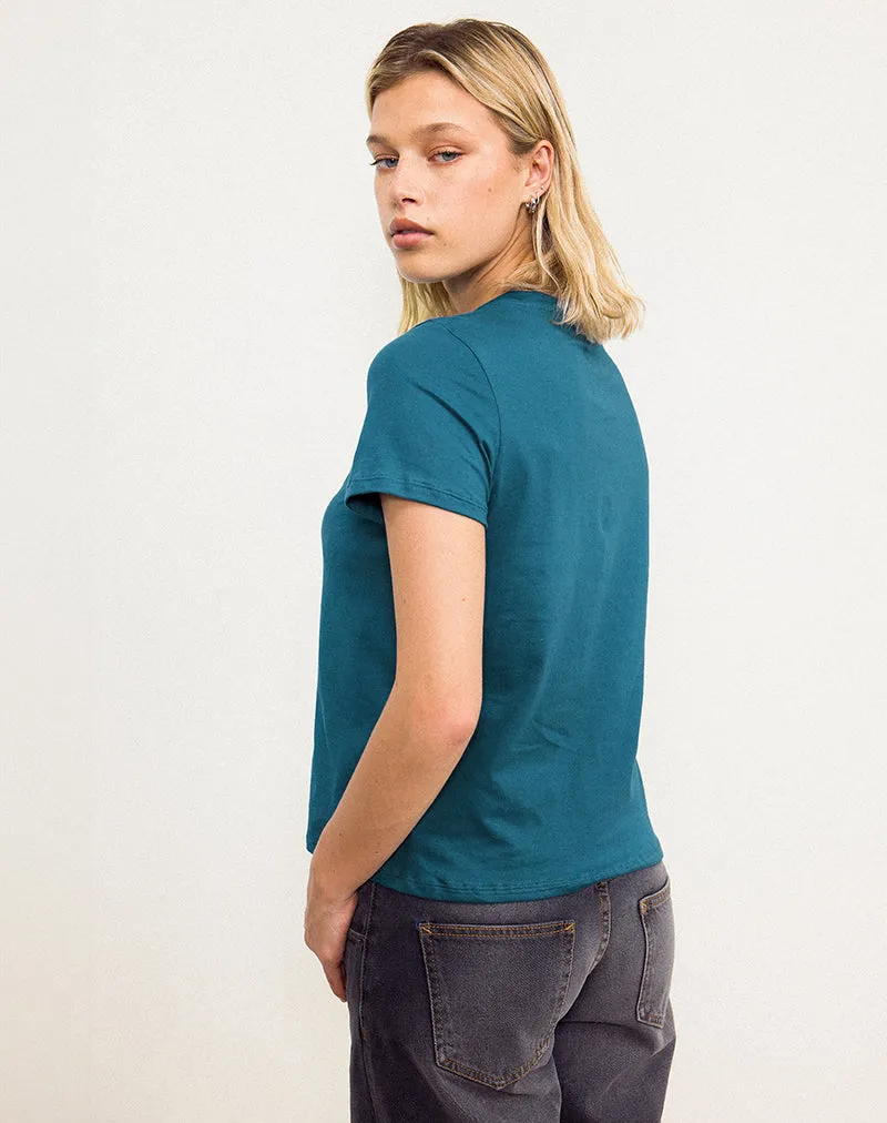 Saki Tee in Mediterranean Blue with She's Fantastic Slogan sold by Motel Rocks product image thumbnail 3