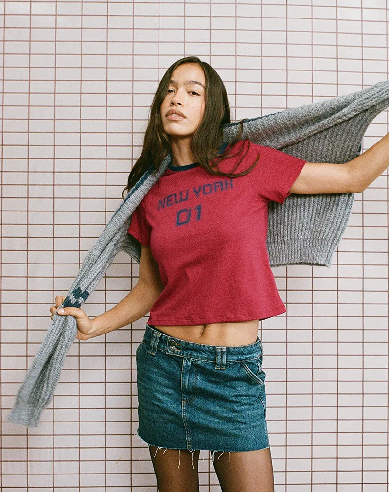 Sakha Boxy Top in Adrenaline Red with Blue New York Print sold by Motel Rocks product image thumbnail 4