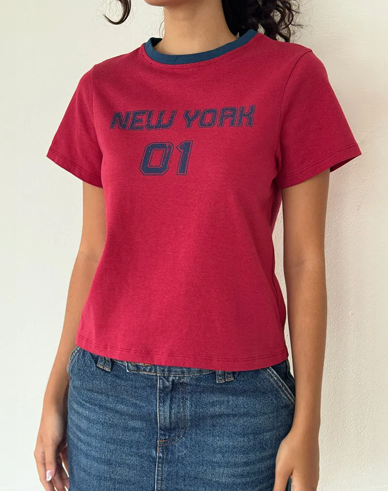 Sakha Boxy Top in Adrenaline Red with Blue New York Print sold by Motel Rocks product image thumbnail 3