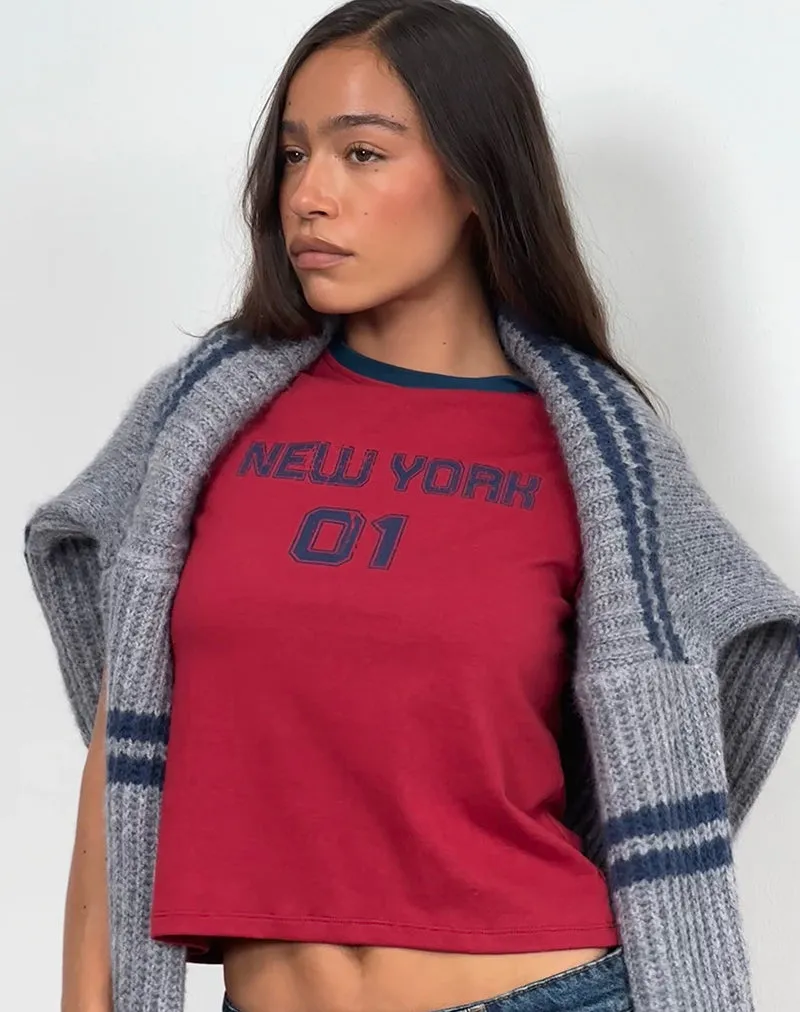Sakha Boxy Top in Adrenaline Red with Blue New York Print sold by Motel Rocks product image thumbnail 5