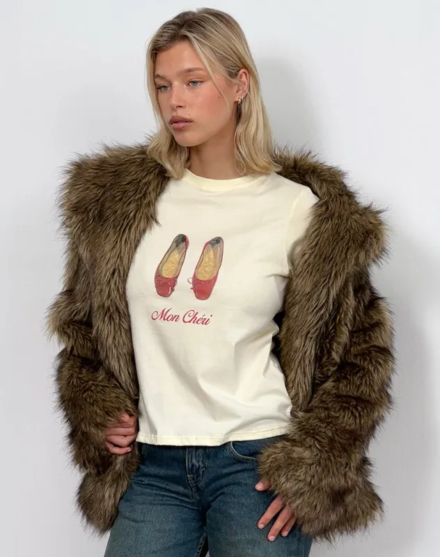 Saki Tee in Buttermilk with Mon Cheri Print sold by Motel Rocks