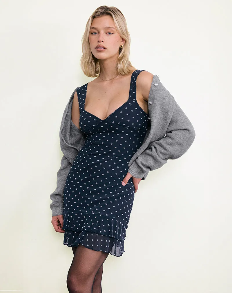 Astika Mini Dress in Heart Flock Navy Yellow sold by Motel Rocks